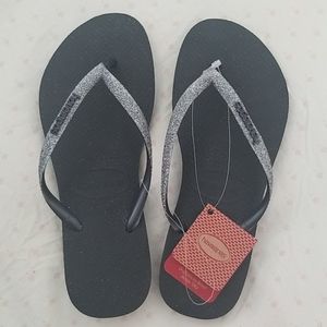 Havaianas Silver gray black metallic flip flops